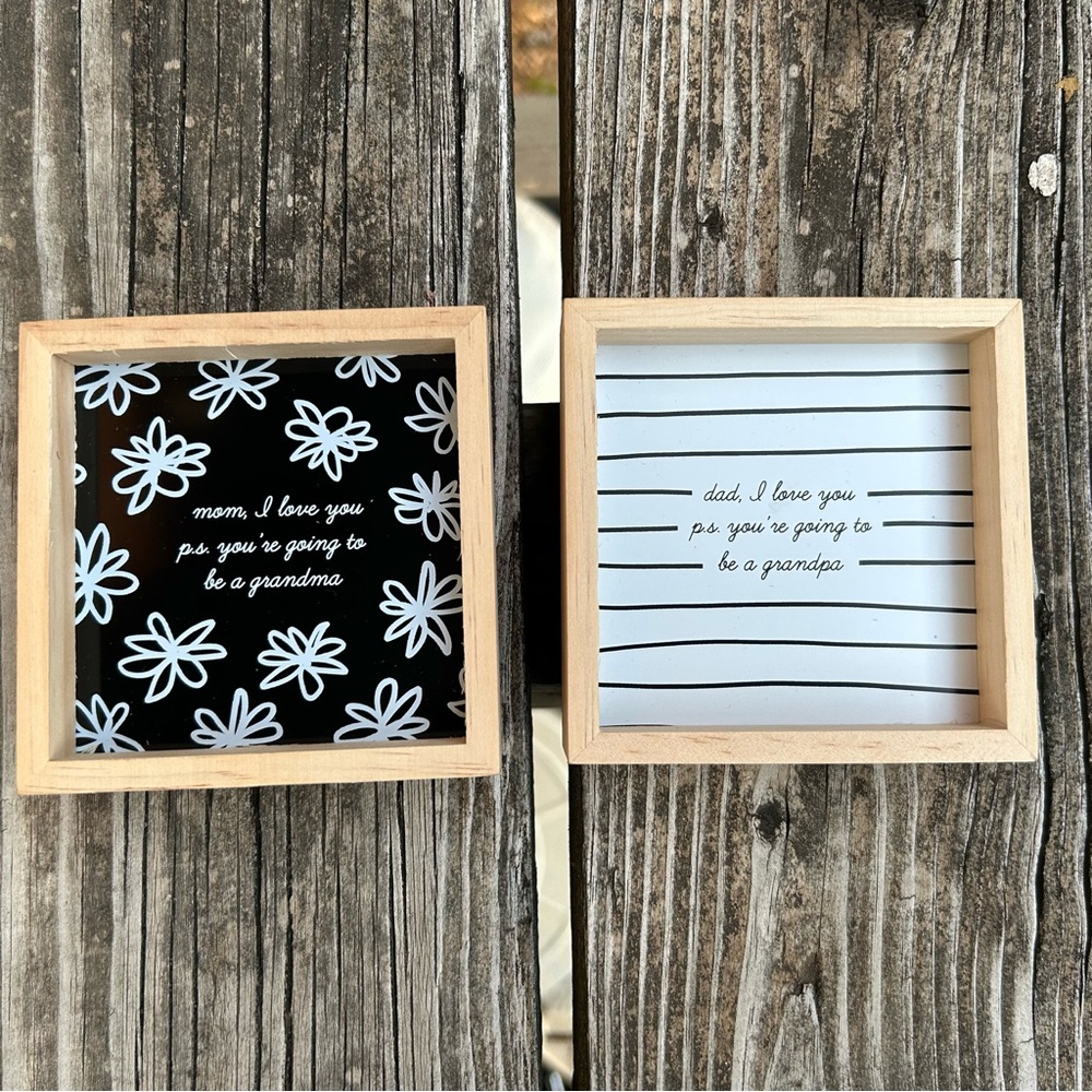 Black & White Pregnancy Reveal Mini Wooden Signs, Set of 2